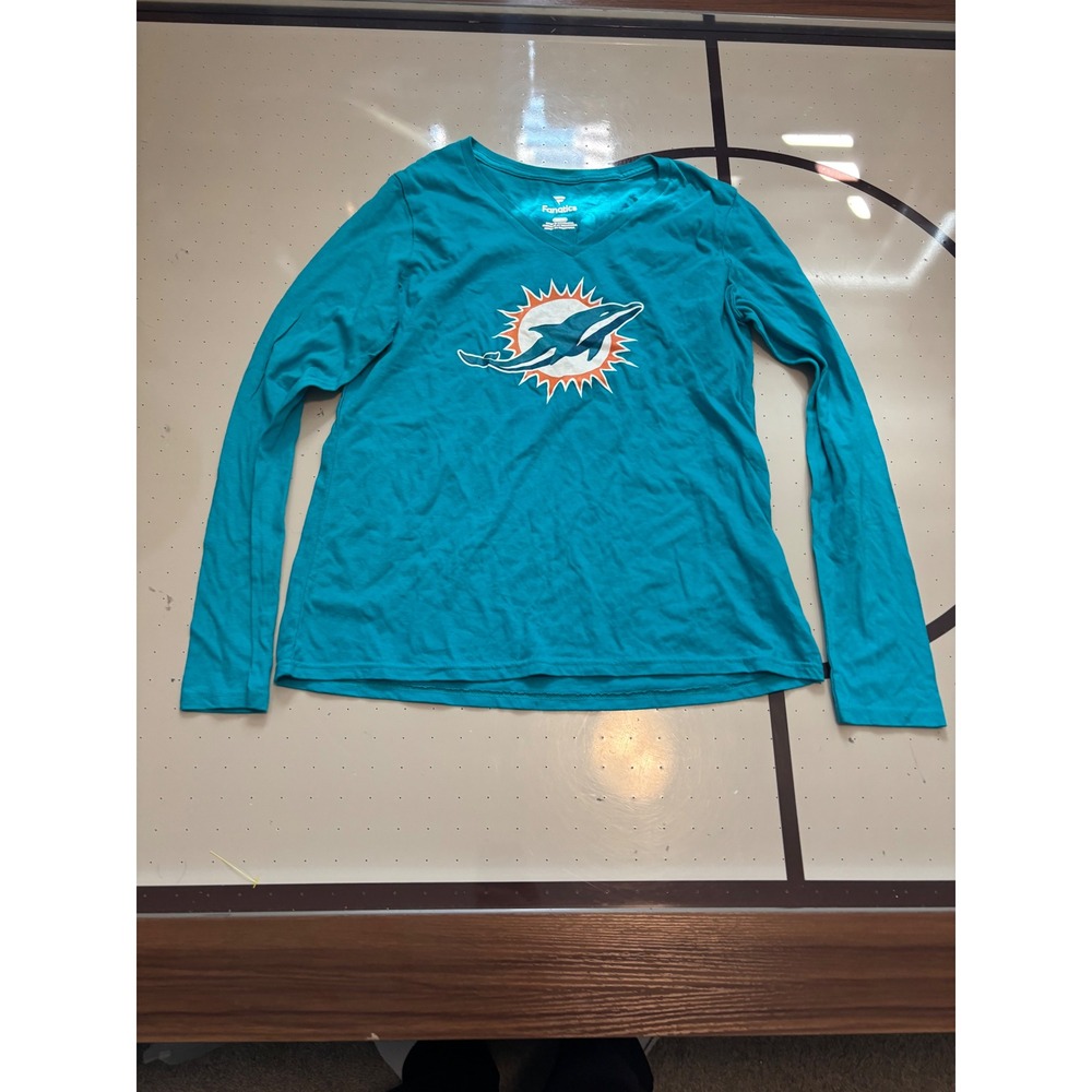 353 Fanatics Miami Dolphins Jaylen Waddle 17 Long Sleeve V-Neck Teal Womens M